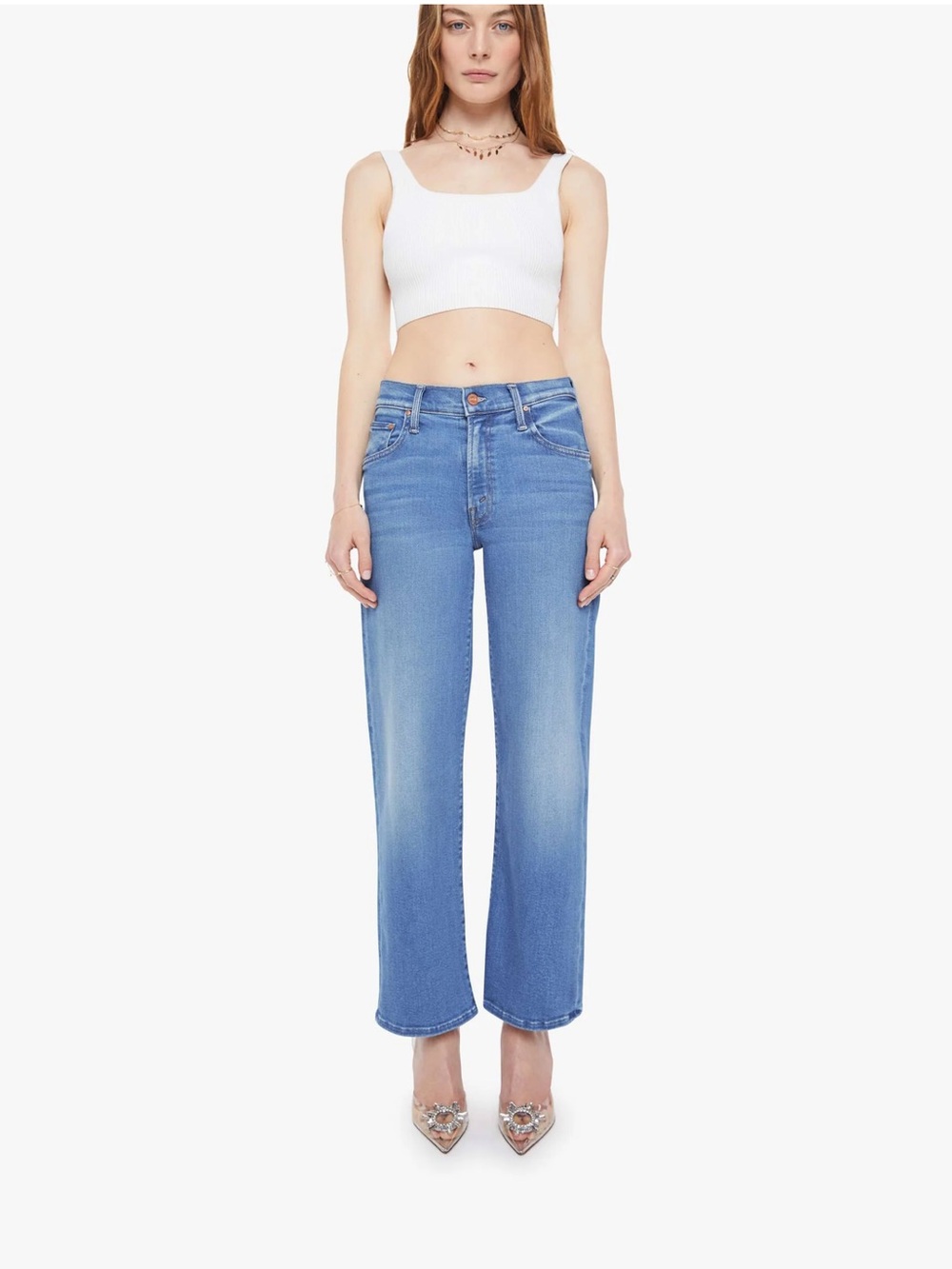 MOTHER Rambler Light Blue Cropped Straight Jeans